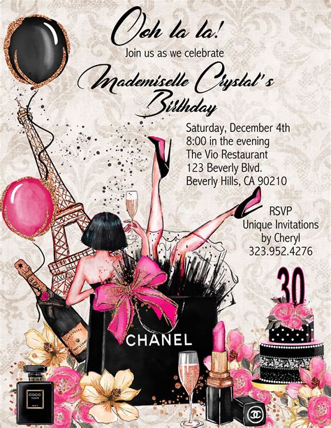 chanel party decoration ideas|chanel party invitations.